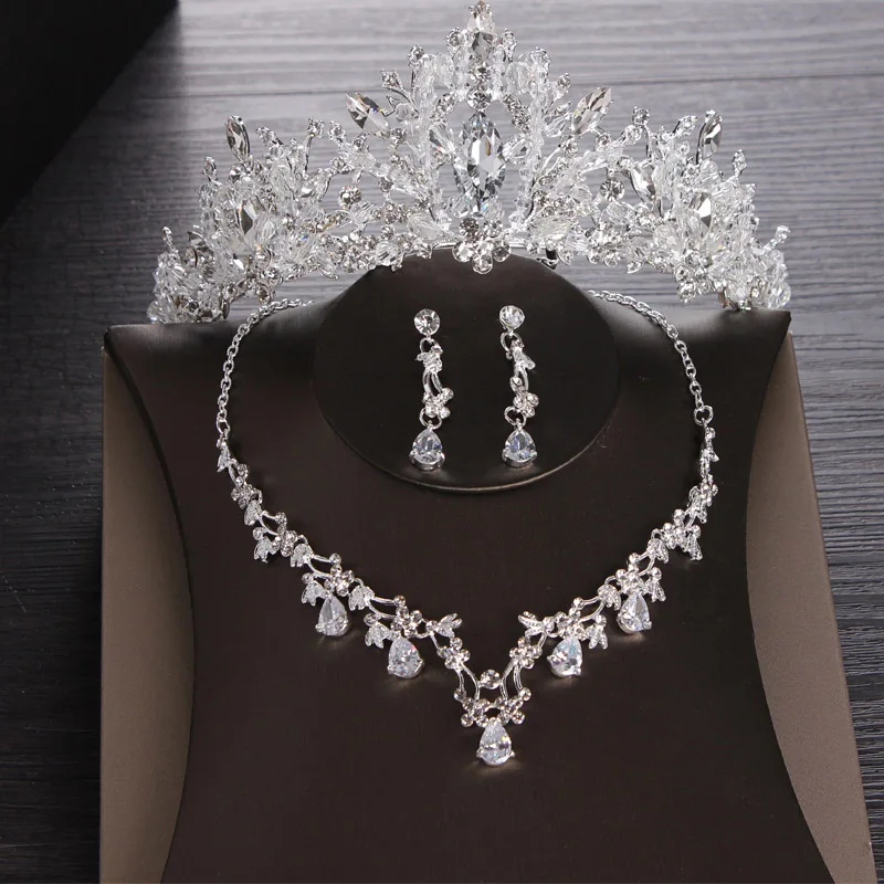 Свадебная тиара принцесса Хрустальная корона Корея модные аксессуары для волос ювелирные изделия невесты серебряное Золотое розовое диадемы и короны девушки - Окраска металла: Tiara Set Pin