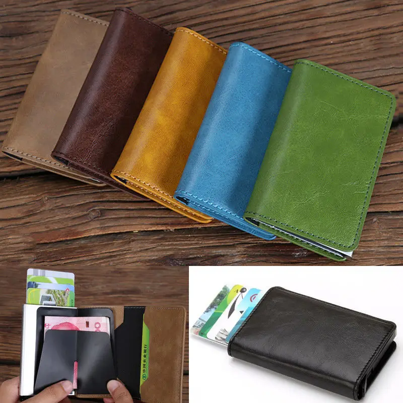Алюминиевый унисекс безопасности практичный тонкий кошелек банк для кредитной карты Чехол для карты коробка PU кожаный чехол