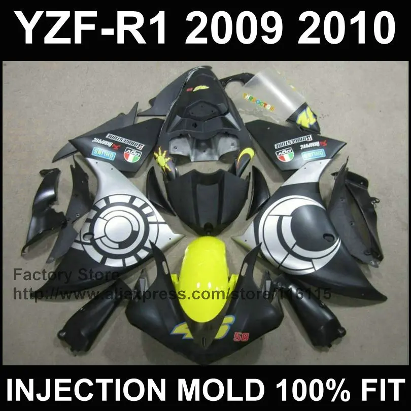

7gifts Injection fairings kit for YAMAHA 2009 2010 2011 YZF R1 09 10 11 YZFR1 YZF1000 black silver motorcycle fairing body kits