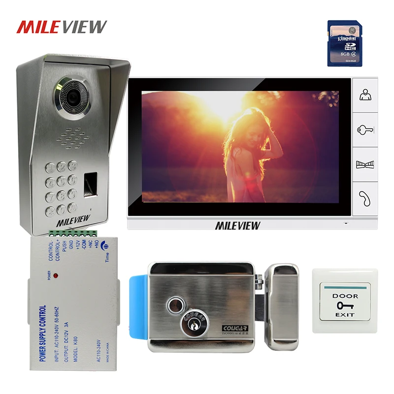 

FREE SHIPPING 9" Monitor Record Video Intercom Door Phone System + Waterproof Fingerprint Code Keypad Door Camera Mechanism Lock