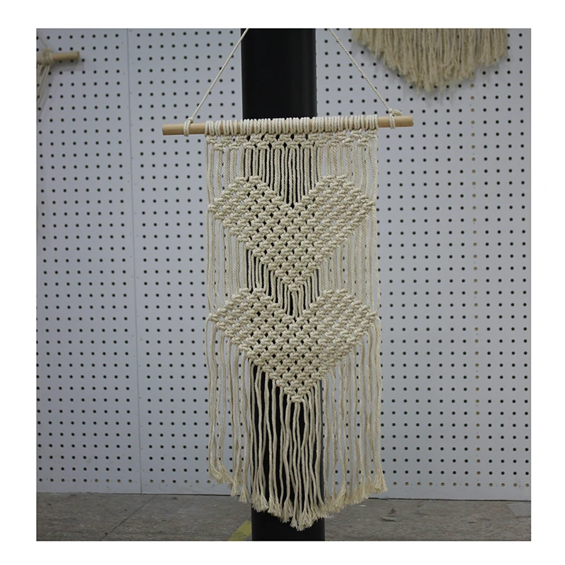 Wedding Decor Hand Knotted Cotton+Wood Wall Tapestry Heart Shape Hanging Tapestry With Tassells 1pcs Handmade Home Art Tapestry