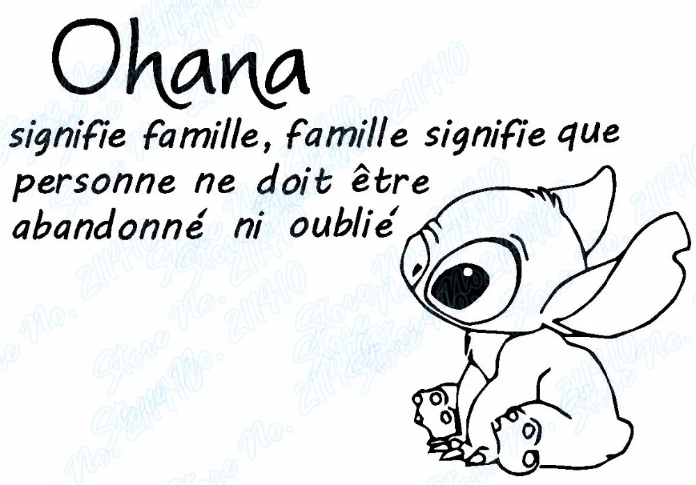 «Ohana значит семья» означает, что никто не отстать или забыли "Лило и Стич" французский наклейки на стену детские наклейки на стены JW251