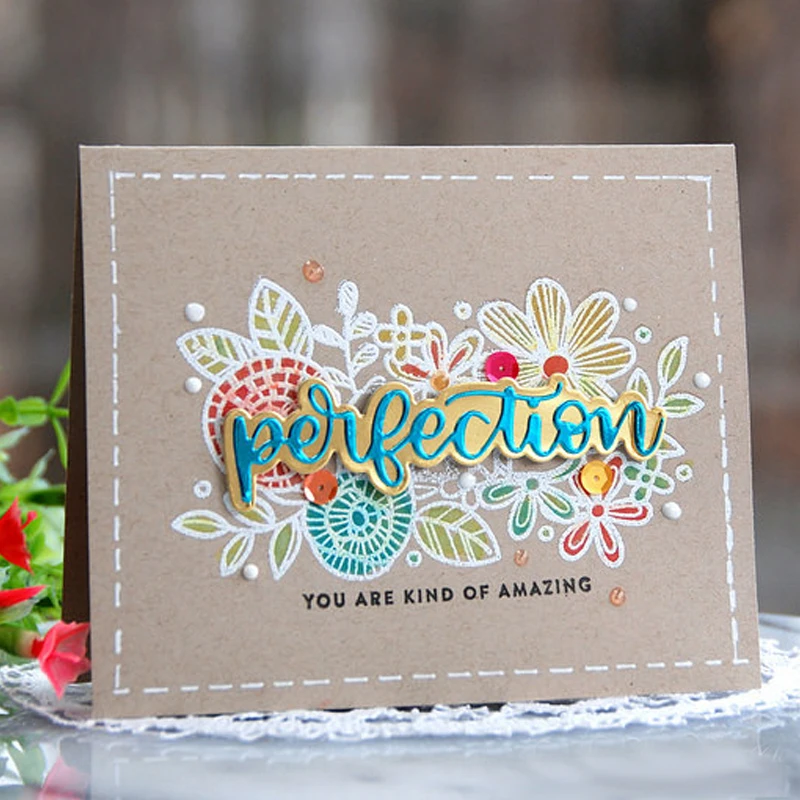 

Tablet Metal Cutting Dies Stencils Metal Die for DIY Scrapbooking Paper Cards Crafts Making Fun Decoration Word "perfection"
