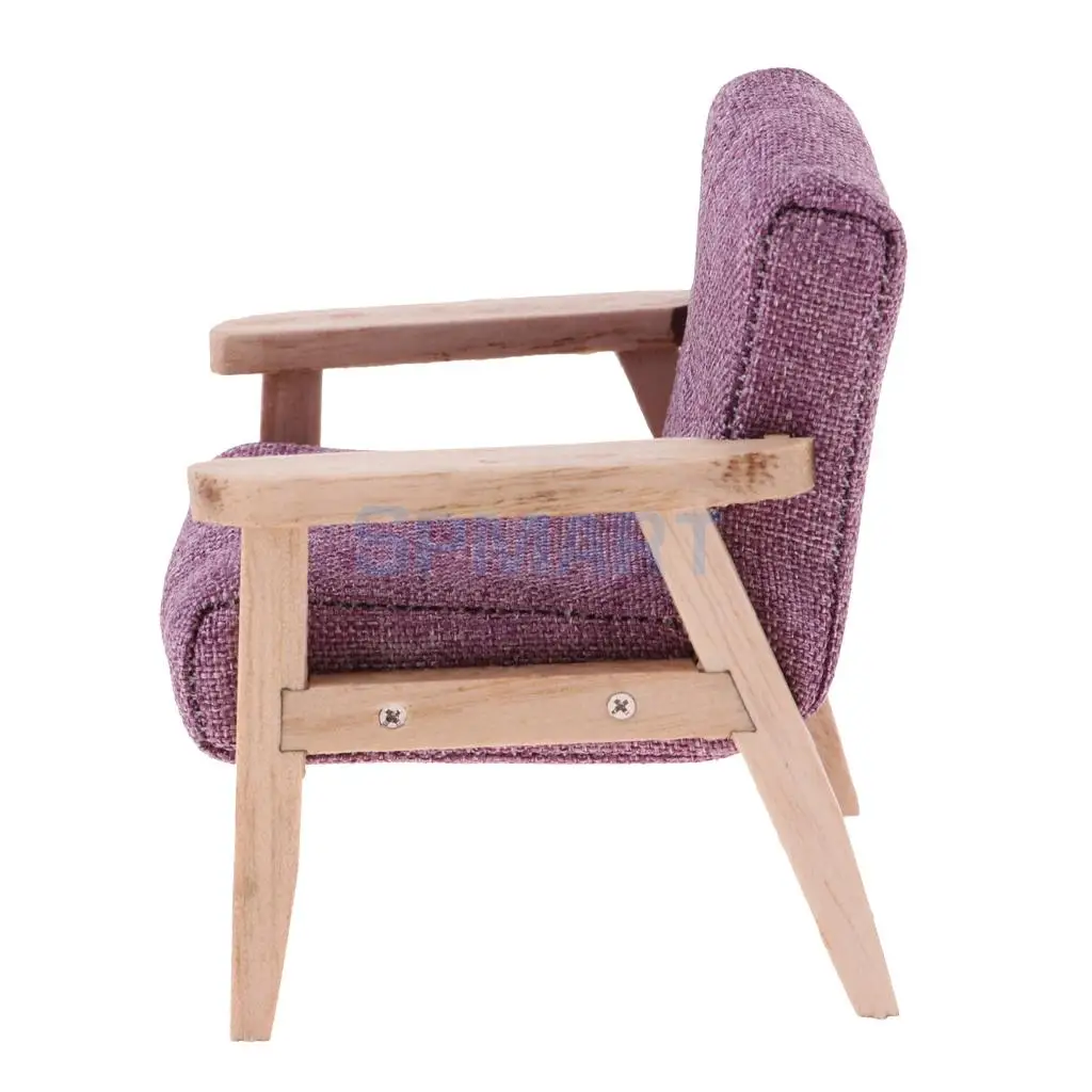1:12 Scale Wood Dollhouse Miniature Single Sofa Chair Living Room Bedroom Furniture Decor Dolls Action Figures Acc Model Toy