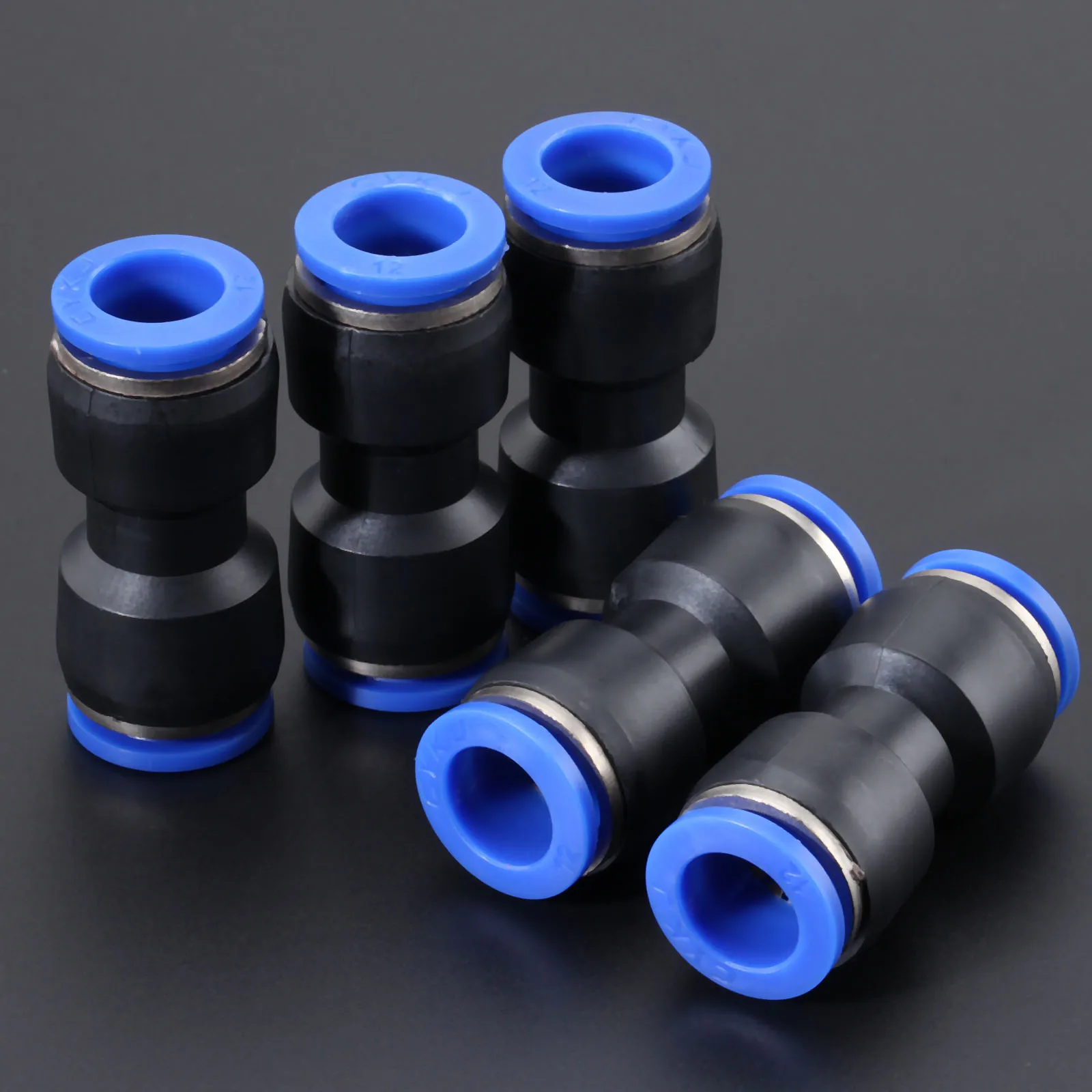 5Pcs 12mm Hole to 12mm Pneumatic Straight Union Connectors Pneumatic