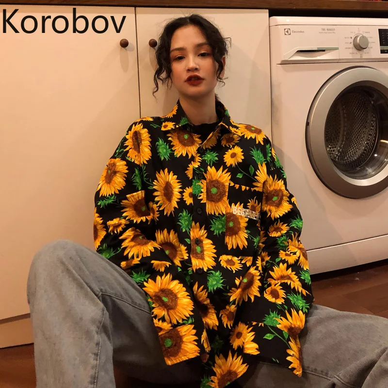 Korobov/Новая летняя Корейская свободная повседневная женская блузка с принтом Harajuku