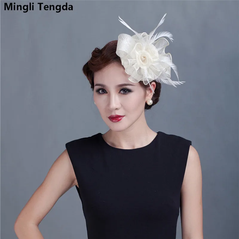Mingli Tengda Вуалетка Свадебная шляпка аксессуары Mariage свадебное украшение для волос модные шляпки для невесты перо и Цветочная Свадебная шляпка s