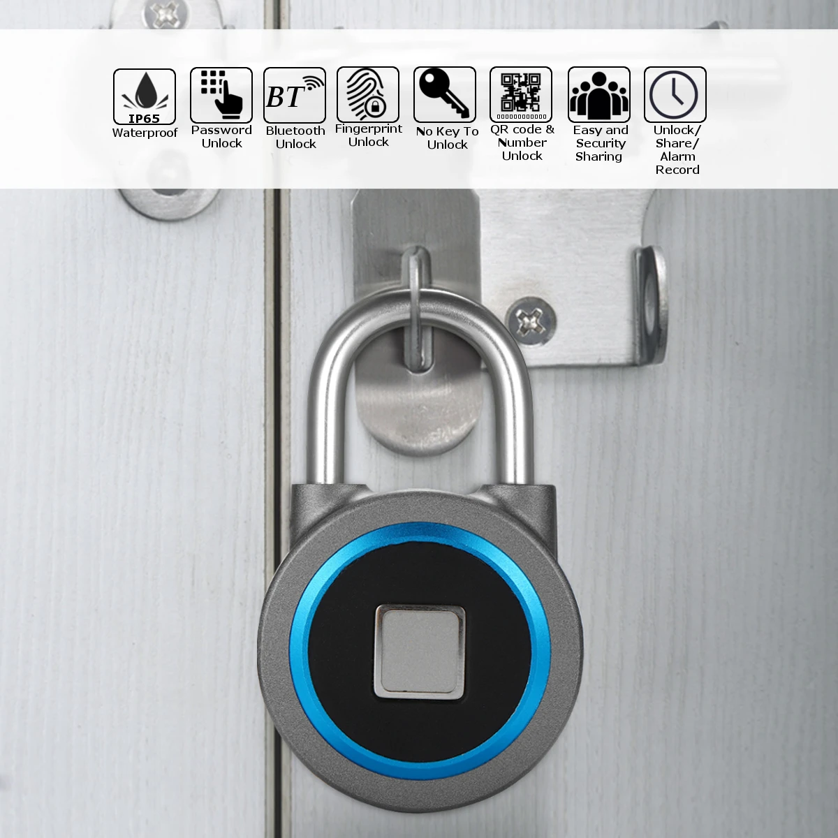 

Fingerprints Security bluetooth Lock APP Control 15 Groups Fingerprint Recognition Anti Theft Padlock for IOS/Android Waterproof
