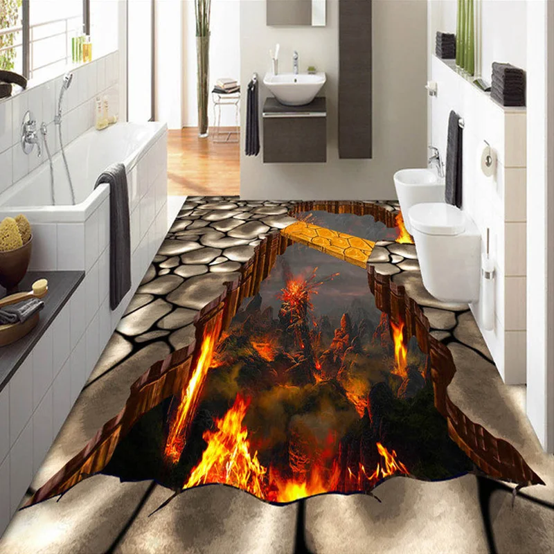 Custom 3D Volcanic Lava Parched Ground Mural Floor Wallpaper Modern Home Decor Living Room Floor PVC Waterproof Mural Wall Paper custom custom supermarket beverage pos fluted paper showcase display rocks beer drinks up cardboard floor display shelves stan