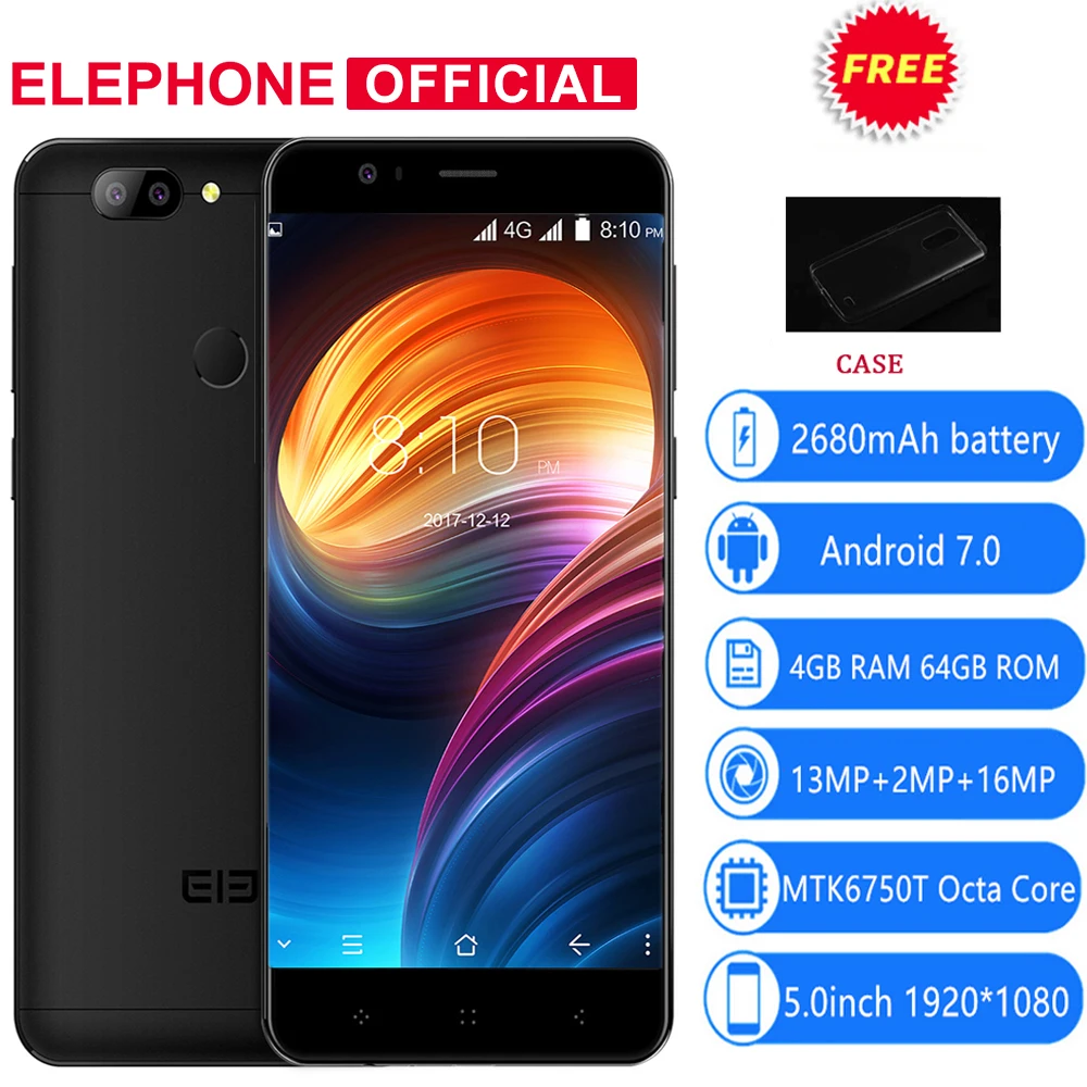 Hot Elephone P8 Mini 4G LTE Android 7.0 Smartphone 5.0 inch MTK6750T Octa Core 4GB 64GB 16.0MP 2680mAh Fingerprint Mobile Phone | Мобильные