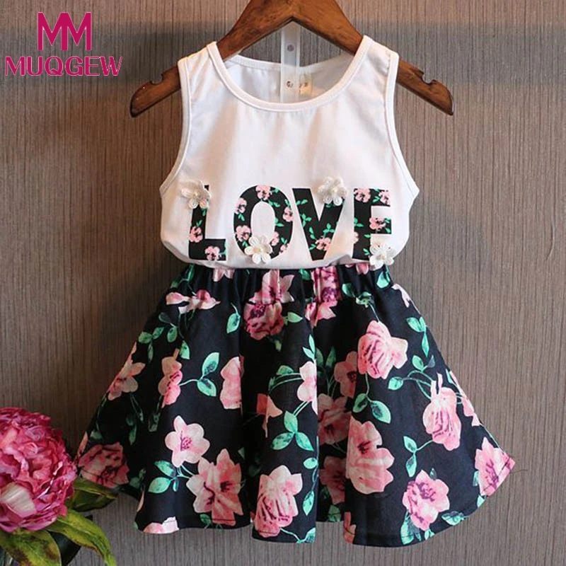 Kids Baby Girls Sleeveless Off Shoulde Tops Lrregular Leopard Print Skirts Set for 3-8 Years Girls Summer Clothes