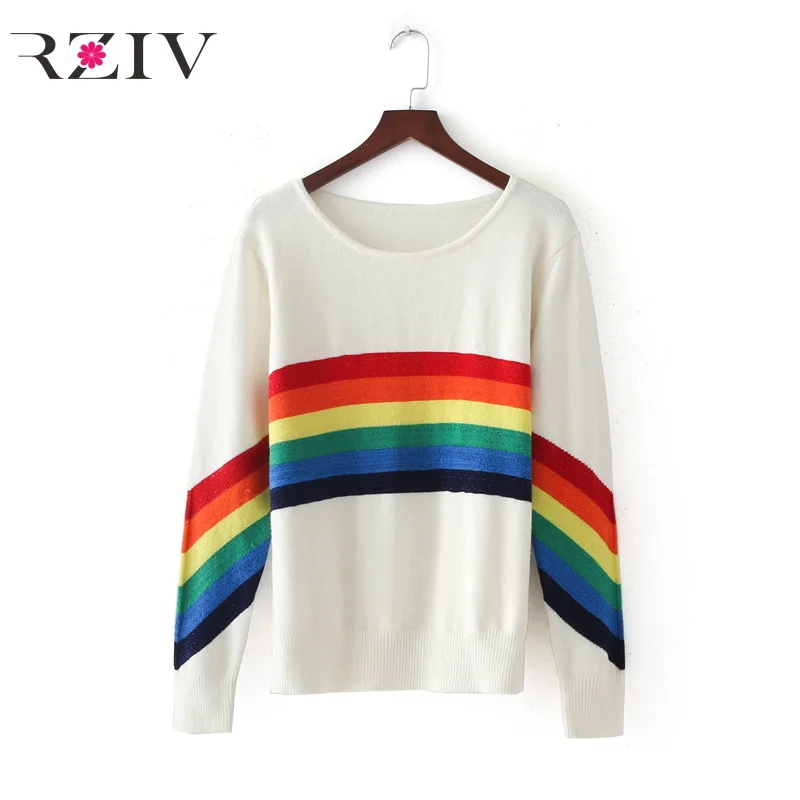 RZIV 2017 autumn female rainbow striped sweater casual