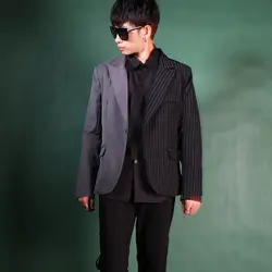 Шить полоса Личность Мужской костюм ретро Тонкий корейской моды блейзер для мужчин s концертные пиджаки стилист певица платье
