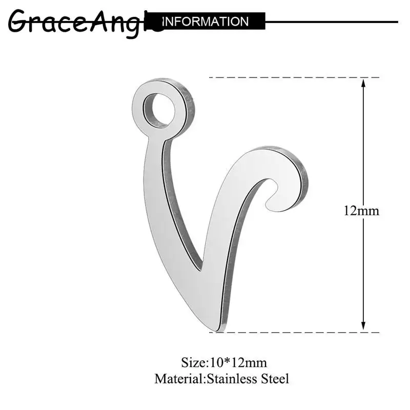 GraceAngie 5 шт./партия, серебряная подвеска из нержавеющей стали, классический A-Z, ожерелье с кулоном и буквой, женские аксессуары для изготовления ювелирных изделий - Окраска металла: V