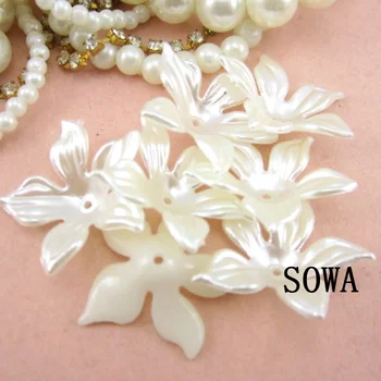 

Free Shipping 30*28mm 50Pcs Craft ABS Imitation Pearls Beautiful Five-Flower Pearls Resin Scrapbook Beads For Diy