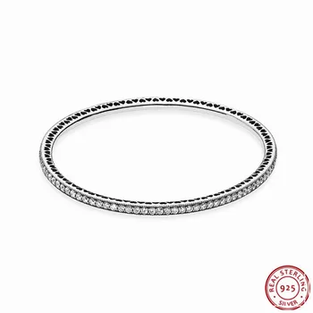 

Twinkling Forever Bangles Bracelets for Women Jewelry in Real 925 Sterling Silver Clear CZ Milgrain Detail Cut-out Hearts FLB016