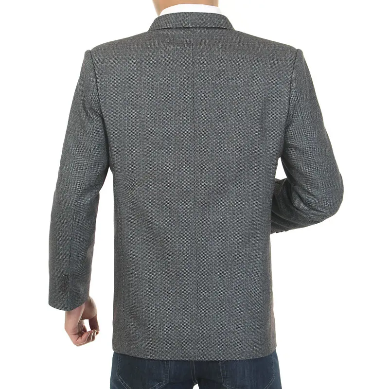 WAEOLSA Mature Men Casual Blazers Gray Small Plaid Suit Jackets Middle Aged Man Little Check Pattern Blazer Father Garment Spring (3)