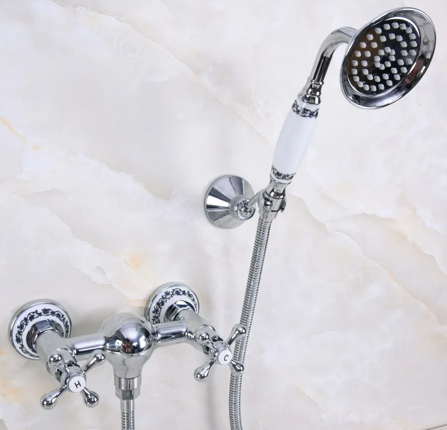 

Modern Wall Mount Polished Chrome Brass Bathroom Hand Shower Faucet Mixer Tap Set Telephone Shape Hand Spray Shower Head ana276