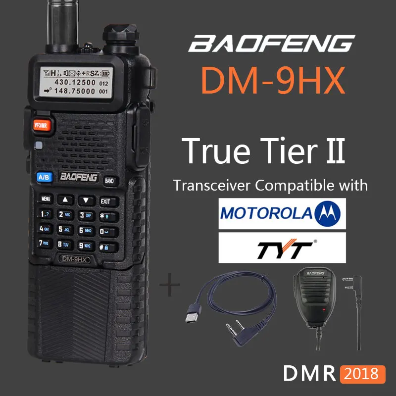 Baofeng Двухдиапазонная двухканальная рация Tier 2 II DMR, цифровая двухсторонняя рация, DM-9HX радиостанция, DM-5R плюс UV-5R UV5R UV 5R - Цвет: 9HX add cable speak