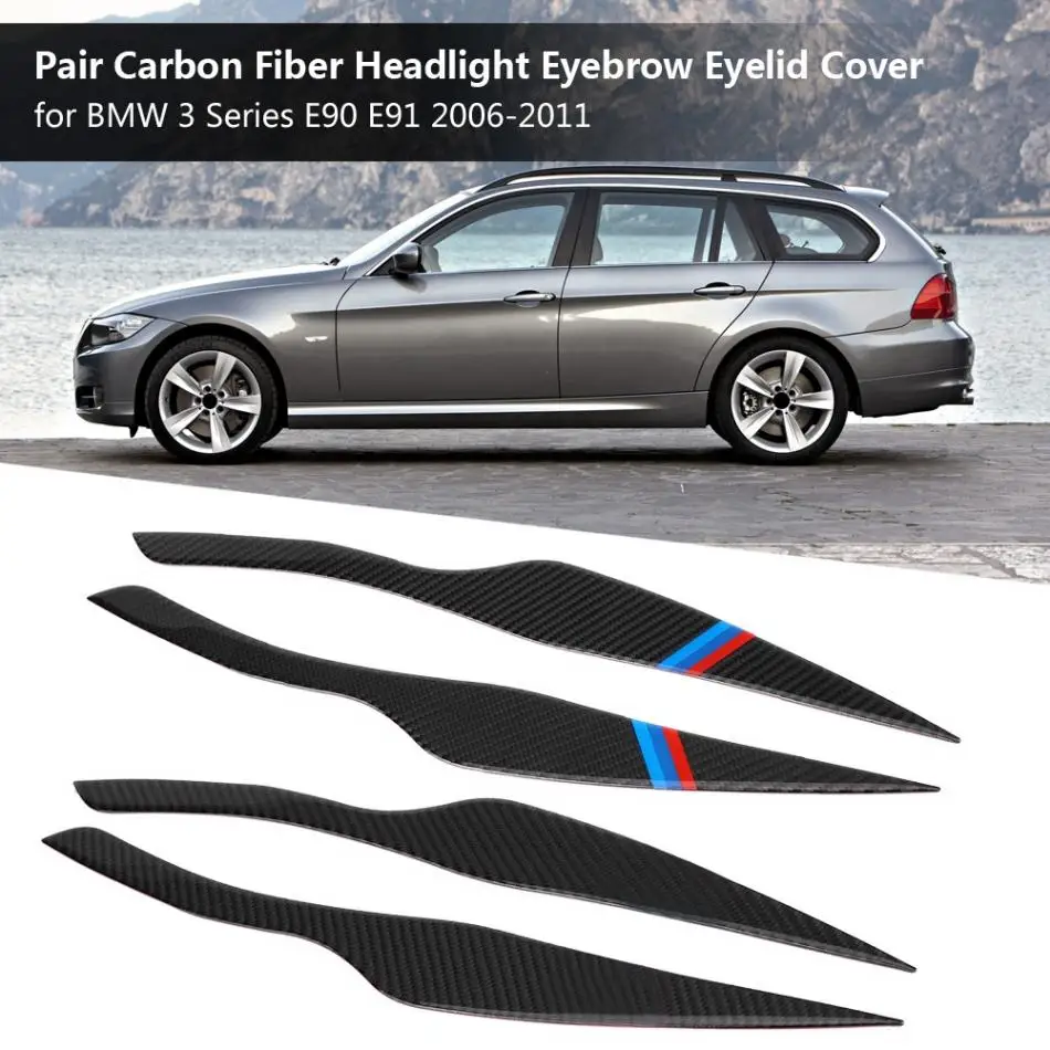 1 пара углеродного волокна фара бровей век Обложка для BMW 3 серии E90 E91 2006 2007 2008 2009 2010 2011
