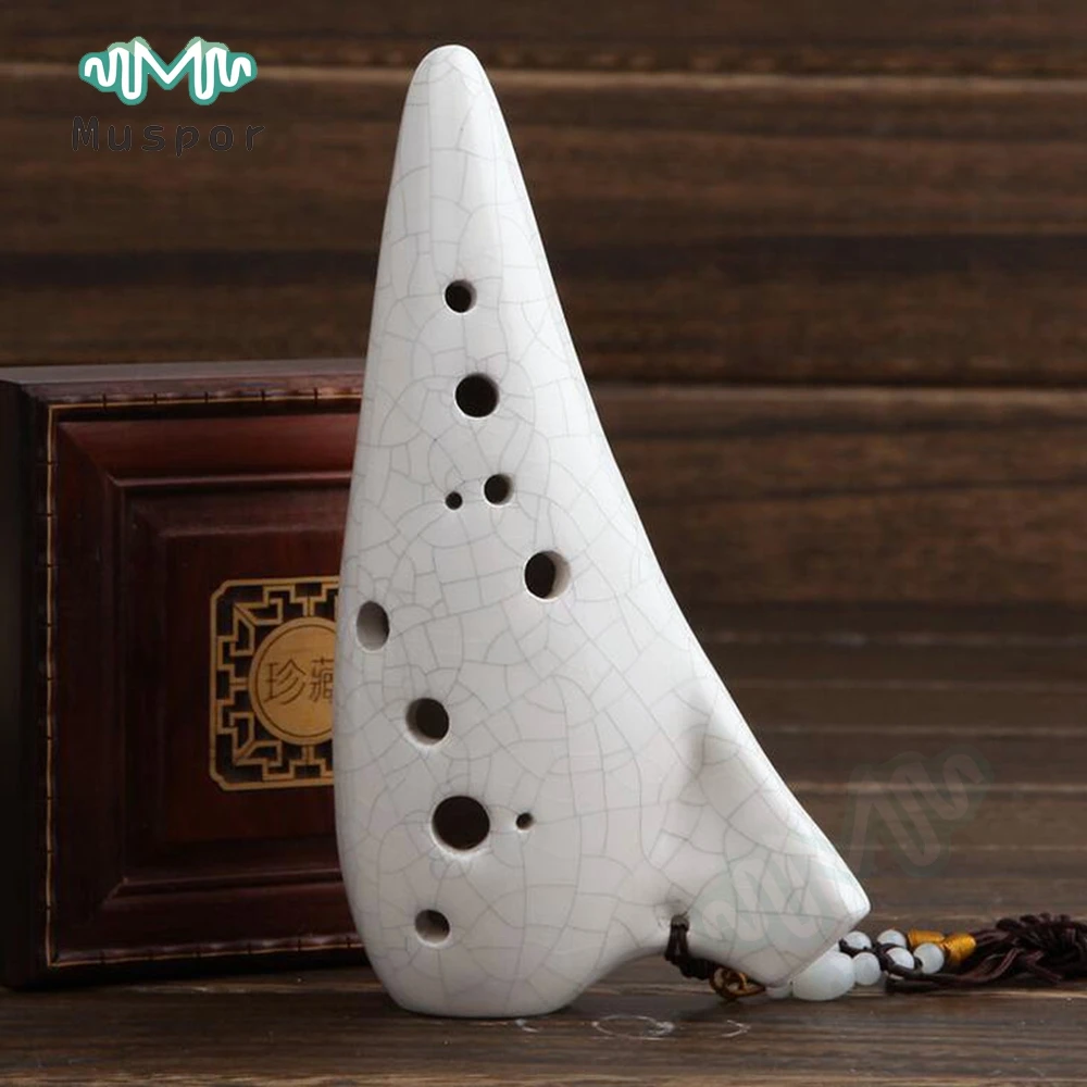 

High Quality! Ocarina Flute 12 Hole Alto C Ceramic Instrument White Best Gift