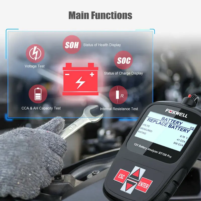 US $30.96 Foxwell Bt100 Pro 12v Car Battery Tester 1001100 Cca 30200 Ah Battery Tester Analyzer 12 Voltage Battery Load Tester