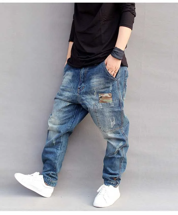 Мужские джинсы повседневные джоггеры размера плюс хип-хоп шаровары джинсовые штаны камуфляжные Лоскутные качественные брюки синие джинсы мужская одежда