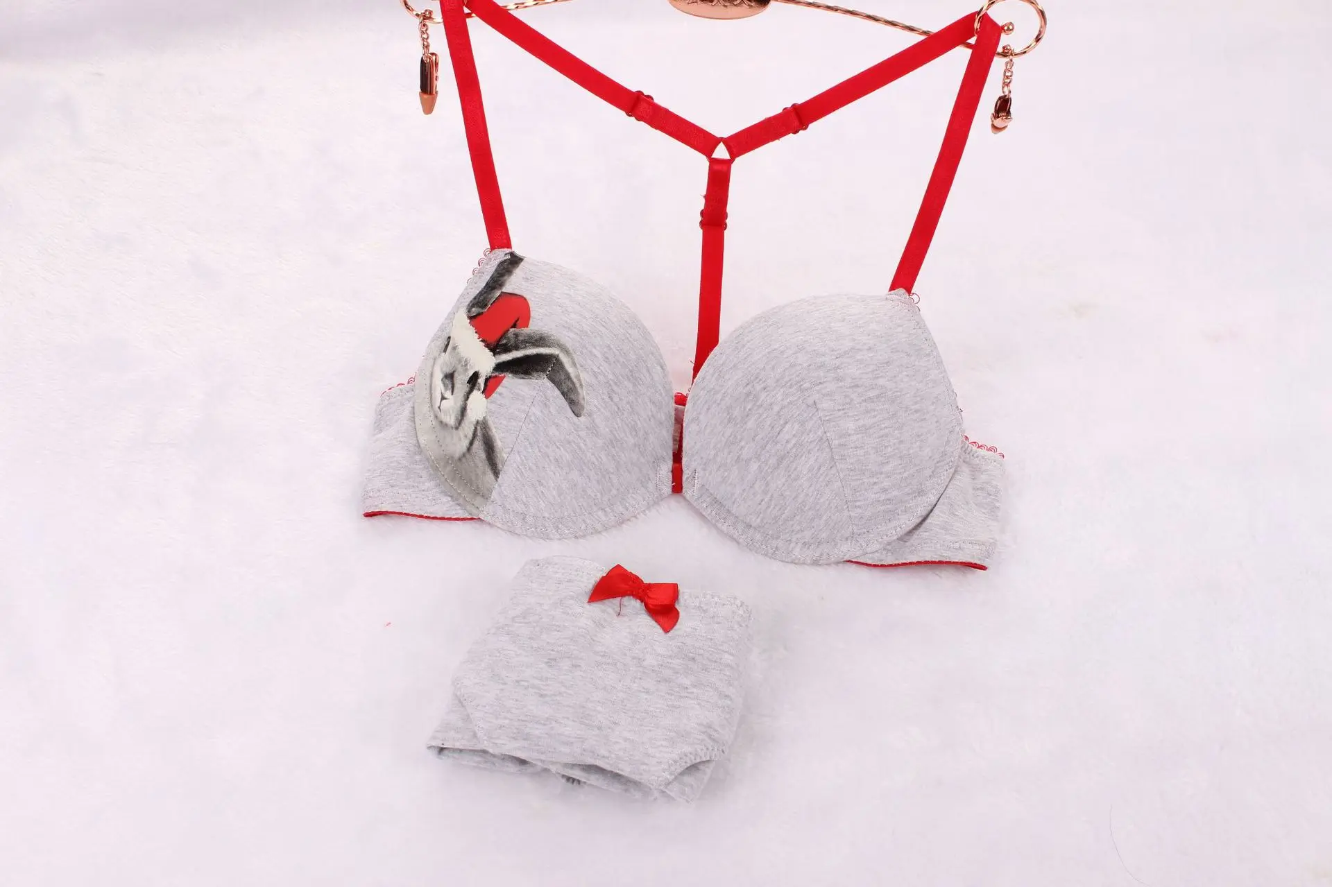 MINGMO Japanese Cartoon Pattern Lingerie Sexy Bra Set Front Closure Bra Push Up Bra and Panty Sets Underwear Women Set()