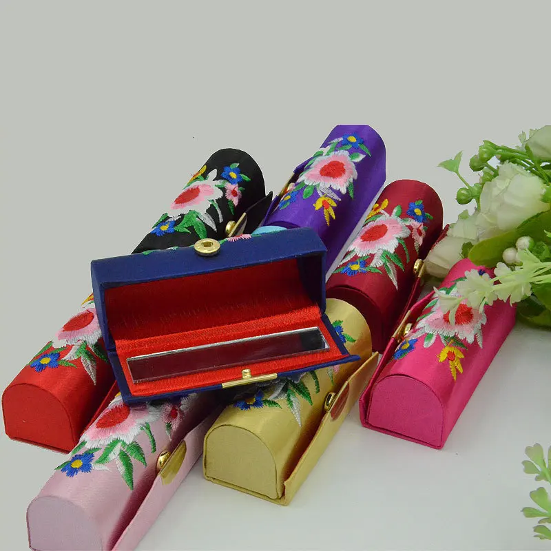 

LiiJi Unique Wholesale 12pcs Silk Embroider Brocade Lipstick Case Mirror Inside Jewelry Box