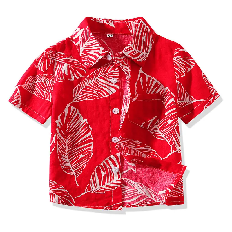 Kimocat/летняя рубашка для маленьких мальчиков детская блузка с короткими рукавами детская одежда Повседневная рубашка с цветочным принтом для мальчиков хлопковая детская одежда - Цвет: syb0335