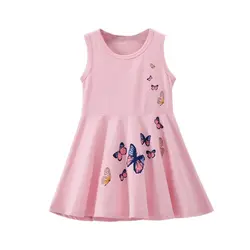 Платье для маленьких девочек, платье без рукавов с принтом бабочек, летний хлопковый сарафан для малышей, повседневный