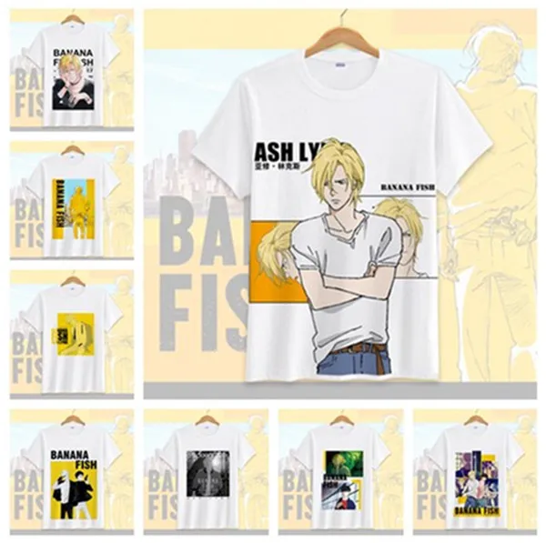 Футболка с рисунком из аниме Банановая рыба Ash Lynx Eiji Okumura Dino Golzine Yut-Lung Lee белая
