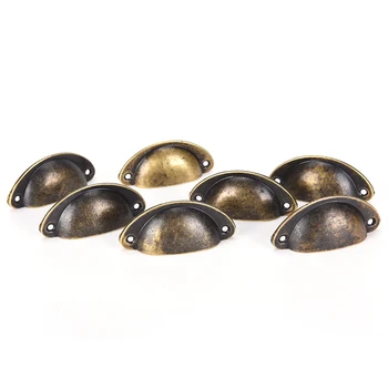 

12PCS Retro Metal Kitchen Drawer Cabinet Door Handle Furniture Knobs Hardware Cupboard Antique Brass Shell Pull Handles
