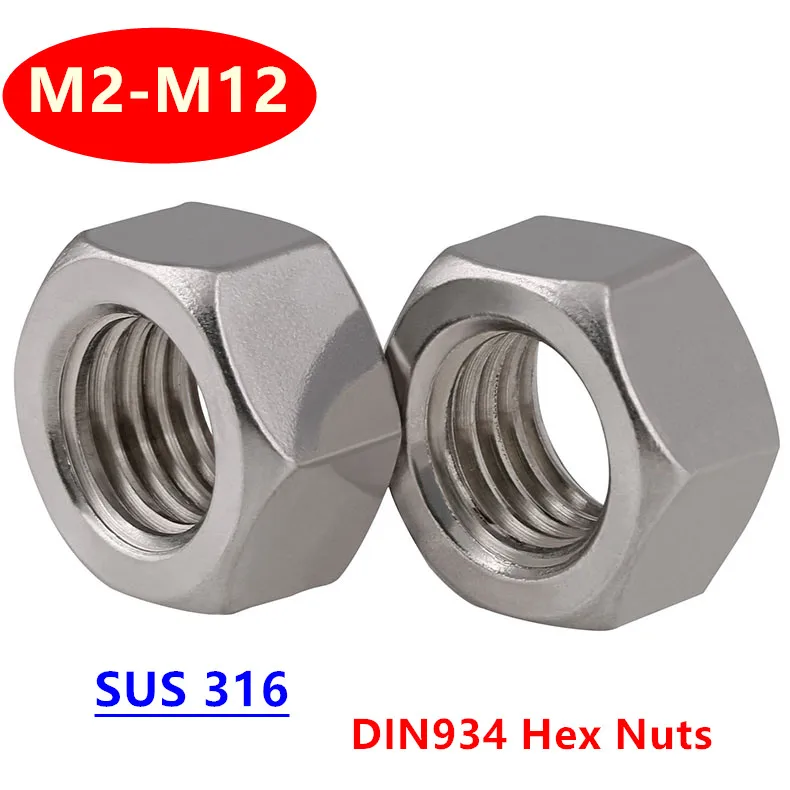 Metric thread 316 Stainless steel DIN934 M2 M2.5 M3 M4 M5 M6 M8 M10 Hex Nuts Hexagon | Обустройство дома