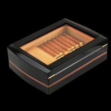 Высококачественные стеклянные баночки для пудры с прозрачной крышкой глянцевое пианино кедровый деревянный ящик для сигар коробка для хранения W/увлажнитель с гигрометром