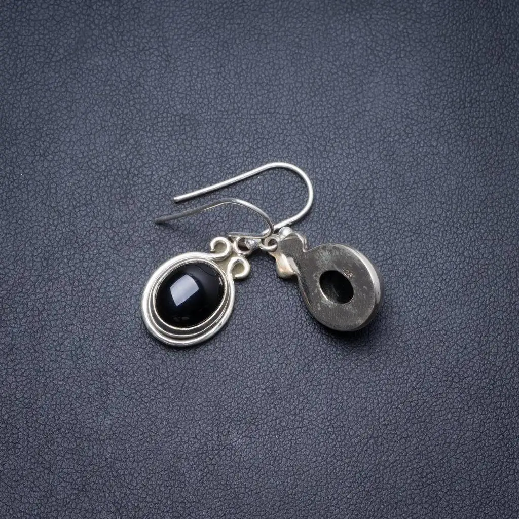 

Natural Black Onyx Handmade Unique 925 Sterling Silver Earrings 1.25" Y3045
