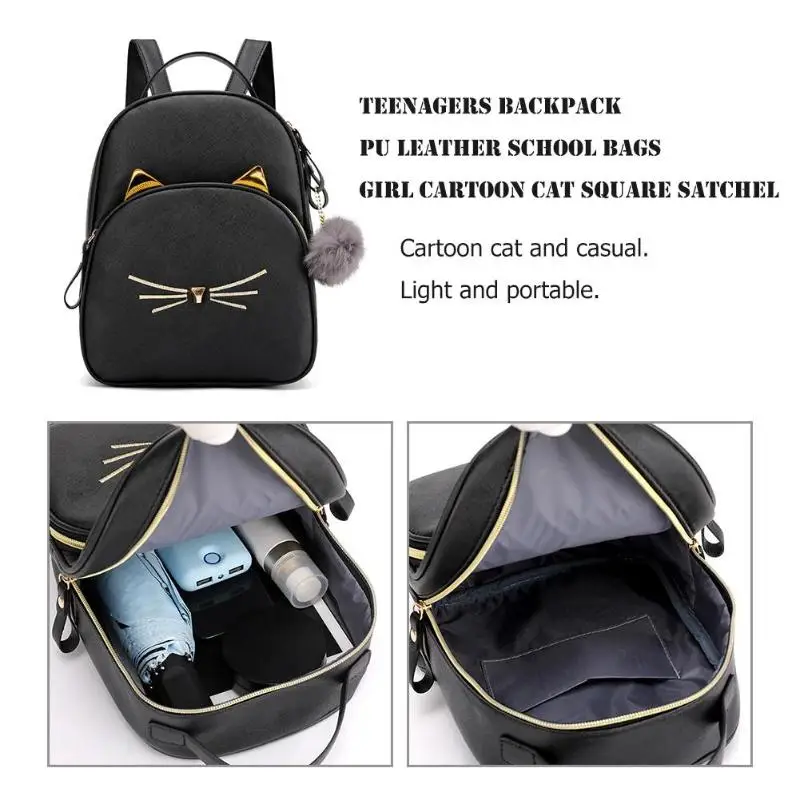 Мини-рюкзак для подростков с милым рисунком кота; женские Школьные Сумки из искусственной кожи; квадратная сумка-портфель с рисунком кота для девочек; небольшой светильник на плечо