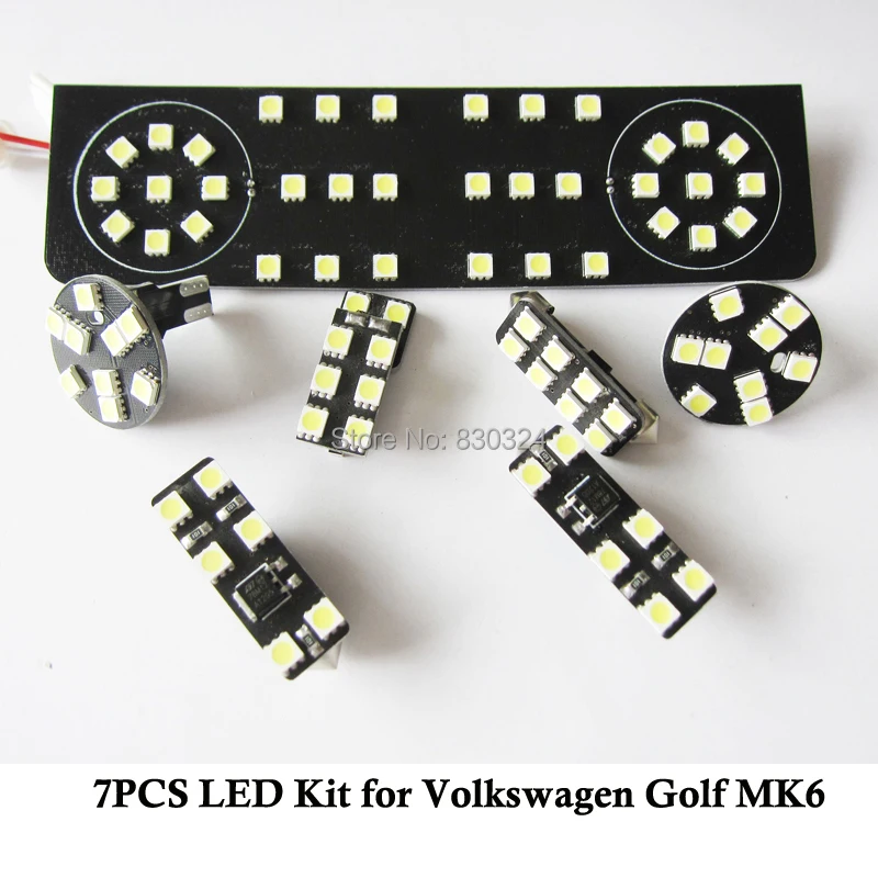 

7 Pcs 82 SMD LED Interior Dome Map Reading Light Panel for Volkswagen GTI Golf MK6 White