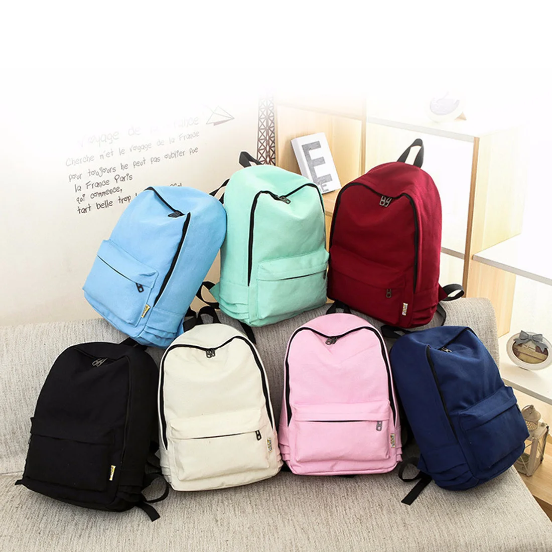 

Direct Selling Solid Color Women Fashion Canvas Backpack Youth Male School Bags For Teenage Girls Teenagers Mochila Feminina