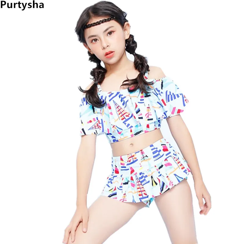 Kids Swimsuit Beach Children Girls Striped Tops & Culotte Two-piece Swimming Suit Swimwear Set Teenager Bathing Suit 5-12 Years new striped kids girls two pieces halter swimsuit tankinis swimwear bathing suit swimwear girls kids beach wear teenager child