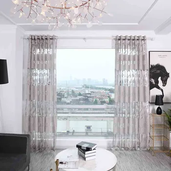 

2Pcs Leaves Curtain Sheer Tulle For Living Room Bedroom Modern Window Treatments Balcony Drape Panel Valance Voile Curtain