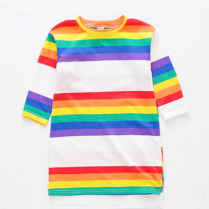 

Kids Girls Dress 2019 New Arrival Colorful Striped Dress Cotton Girls Rainbow Dress Long Sleeve For 12M-6Y Little Girls GD193