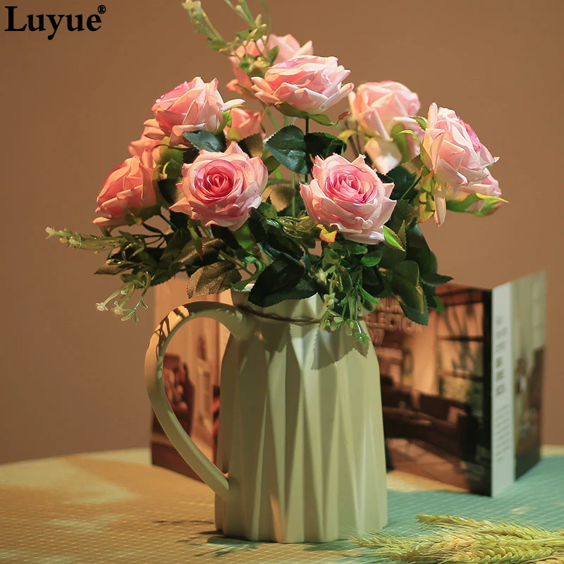 Luyue, 12 голов, 1 букет, цветок для свадьбы, невесты, искусственный цветок, Шелковая Роза, венок, домашний декор, подарок на день Святого Валентина, имитация