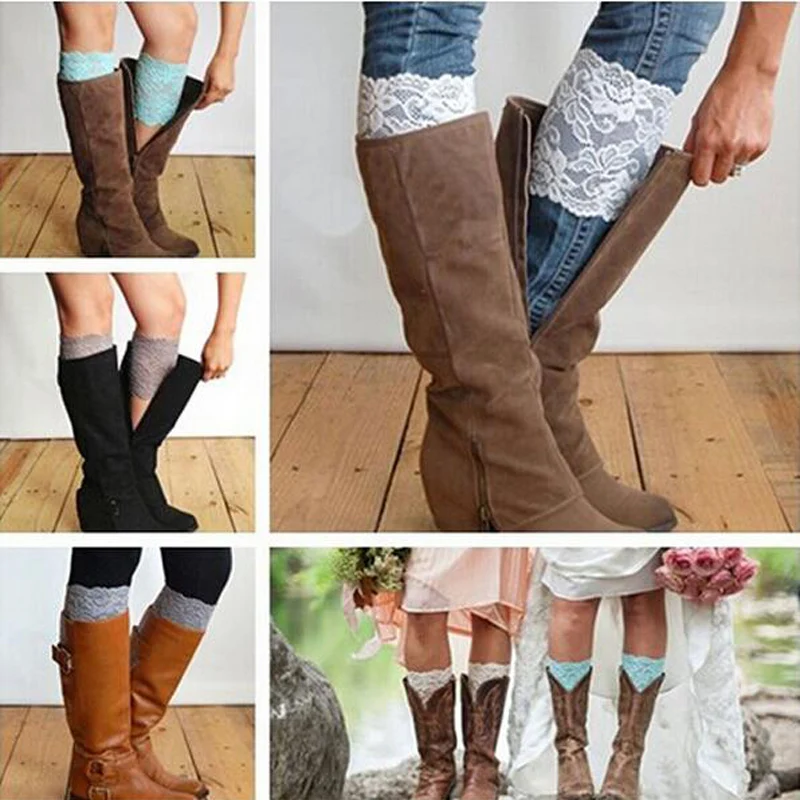 

Free Shipping Stretch Lace Boot Cuffs Women GIRLS LEG WARMERS Trim Flower Design Boot Socks Knee 8pcs/lot