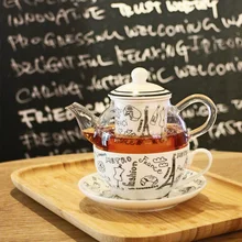 Термостойкий стеклянный керамический костяной китайский заварочный чайник с фильтром с рисунком Парижа чайный набор 1 горшок+ 1 чашка+ 1 блюдце