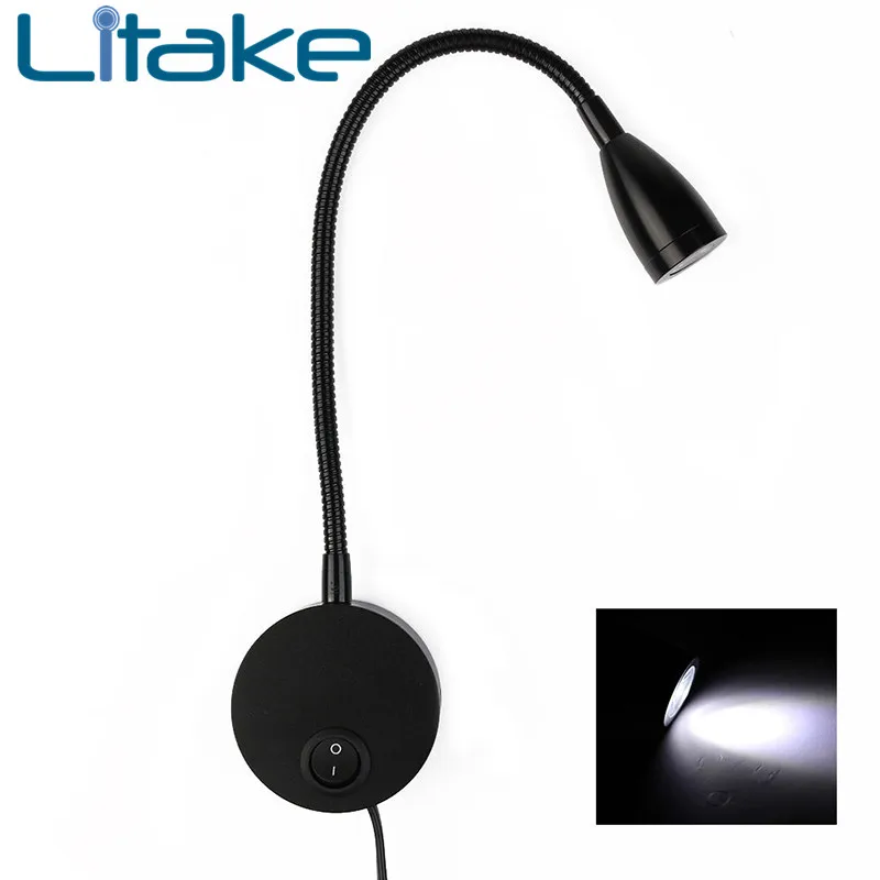 

Litake 3W 360 Degree LED Night Light LED Bedside Lamps Flexible Gooseneck Arm Reading Light Wall Mounted Aluminum Material