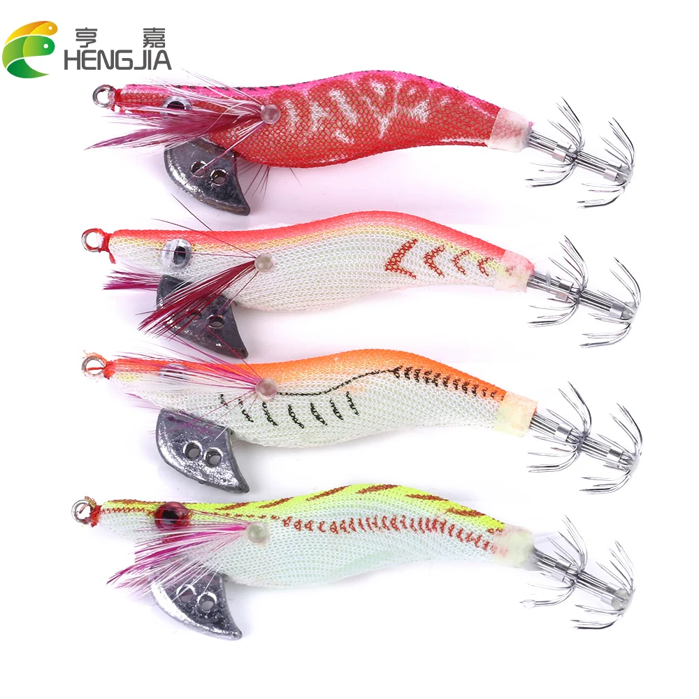 

HENGJIA Luminous Squid Lure Jig Head For Fishing Squid Hook Minnow Crankbait Wobbler Wood Shrimp Fake Lure Octopus Bait Pesca