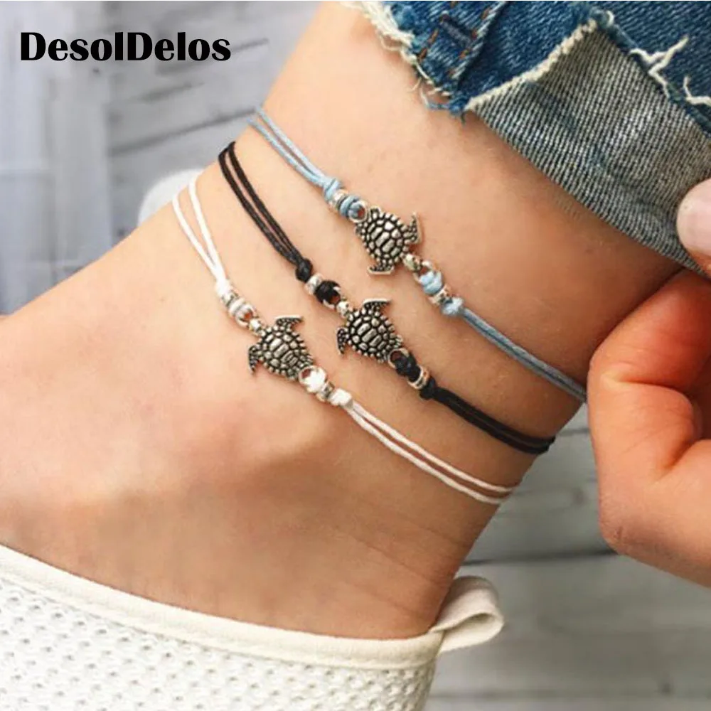 

Summer Beach Turtle Shaped Charm Rope String Anklets For Women Ankle Bracelet Woman Sandals On the Leg Chain Foot Jewelry