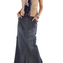 Женские модные прямые джинсовые длинные юбки с карманами