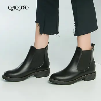 

Spring Autumn Women Ankle Boots Pu Leather comfy Flat Heel Chelsea Boots Round Toe Slip On Casual Ladies Shoes Black White
